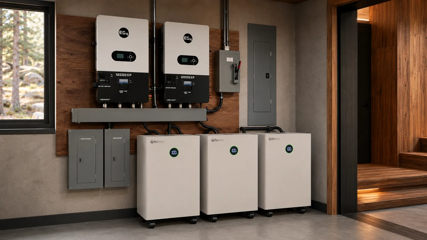 Baterías físicas para autoconsumo: ¿merecen la pena o es mejor verter a red? Batería física de litio instalada en pared junto a inversor solar para almacenamiento de autoconsumo
